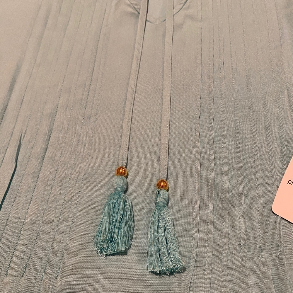 Roaman’s Women’s Summer Cover Up with Pleating in Front & Pretty Tie Tassels - Picture 7 of 14